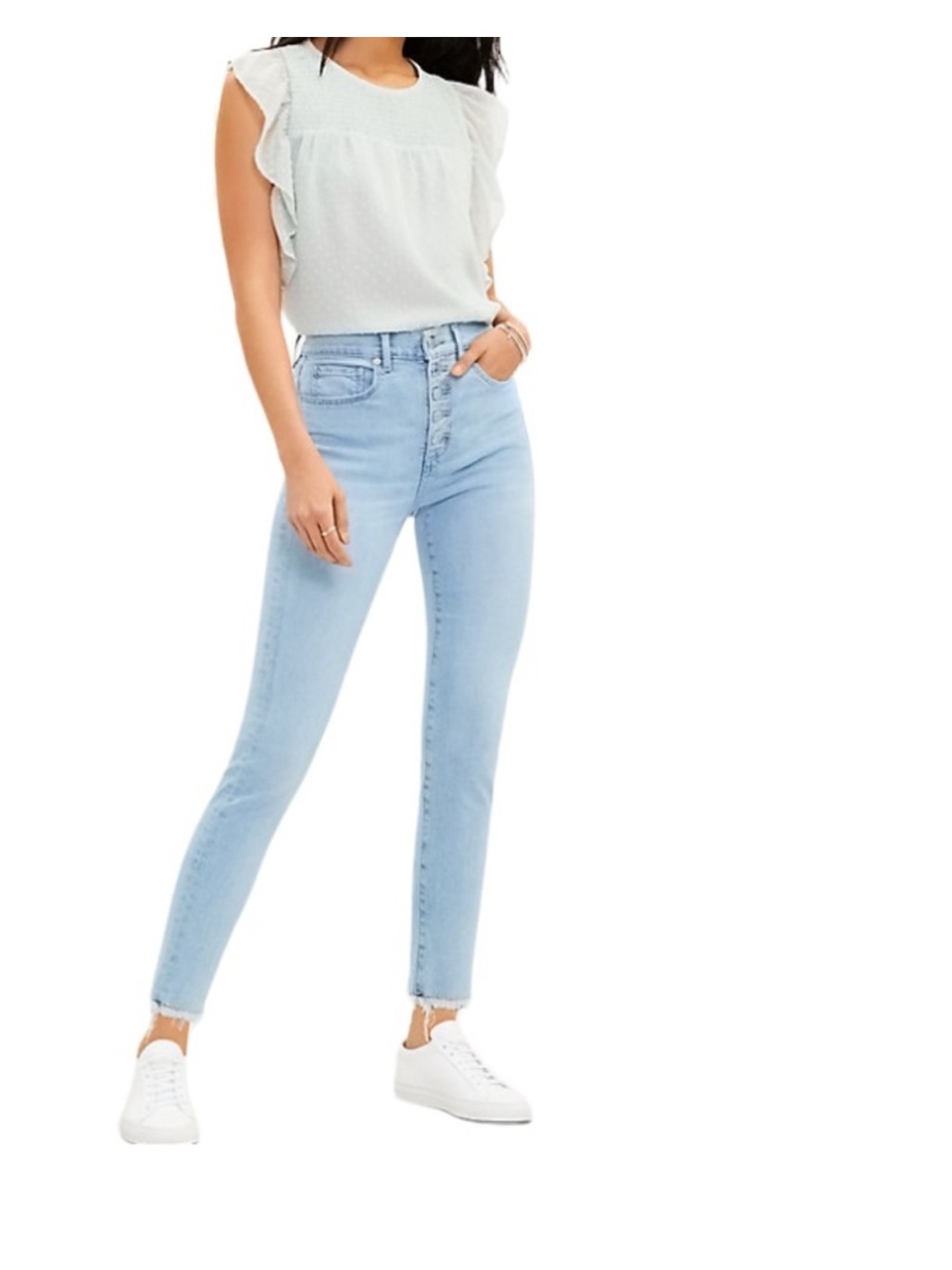 LOFT The Skinny Jeans Womens High Rise Button Fly Raw Hem
